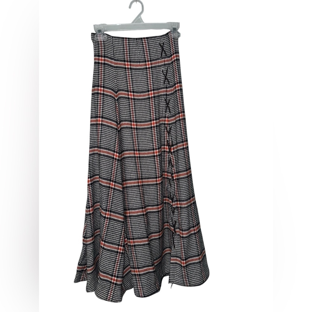 ⚡️SNIDEL Plaid A-Line Skirt Side Lace Up | Size 0 | Black Orangish White